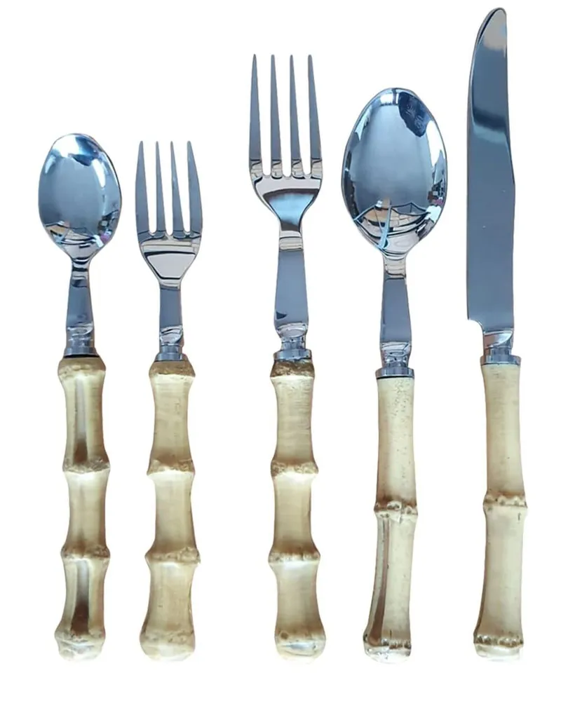 Les-Ottomans Fünfteiliges Bamboo Besteck-Set - Silber Silber