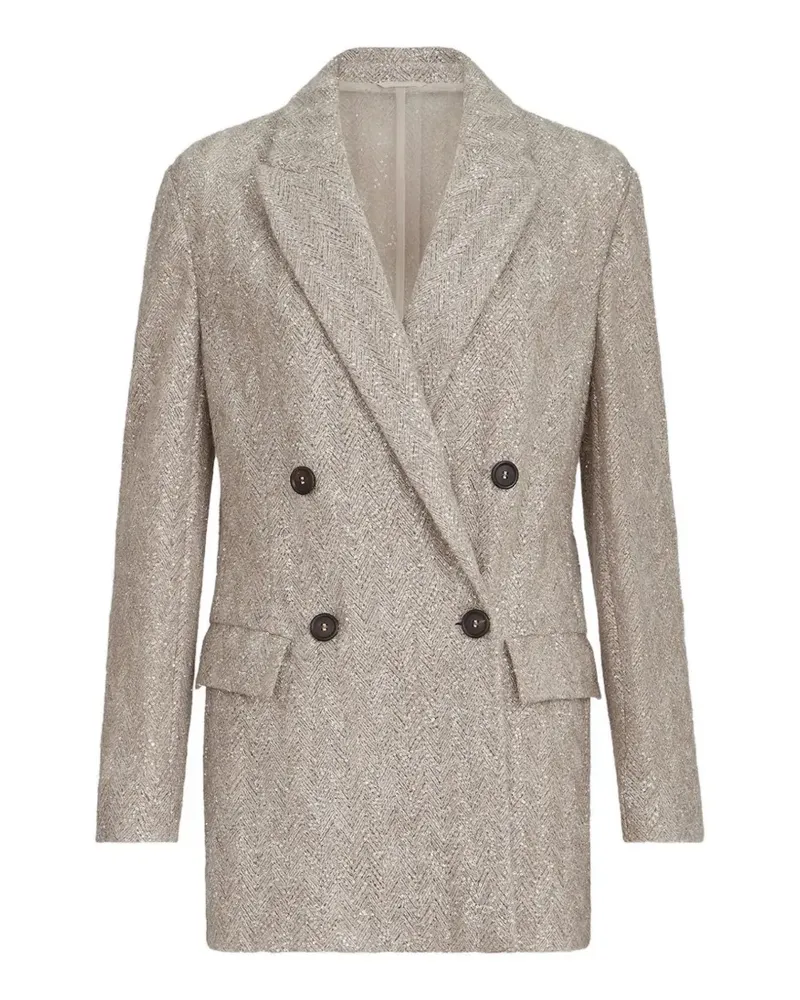 Brunello Cucinelli Blazer mit Chevron-Stickerei aus funkelndem Mohär und Wolle - Nude Nude