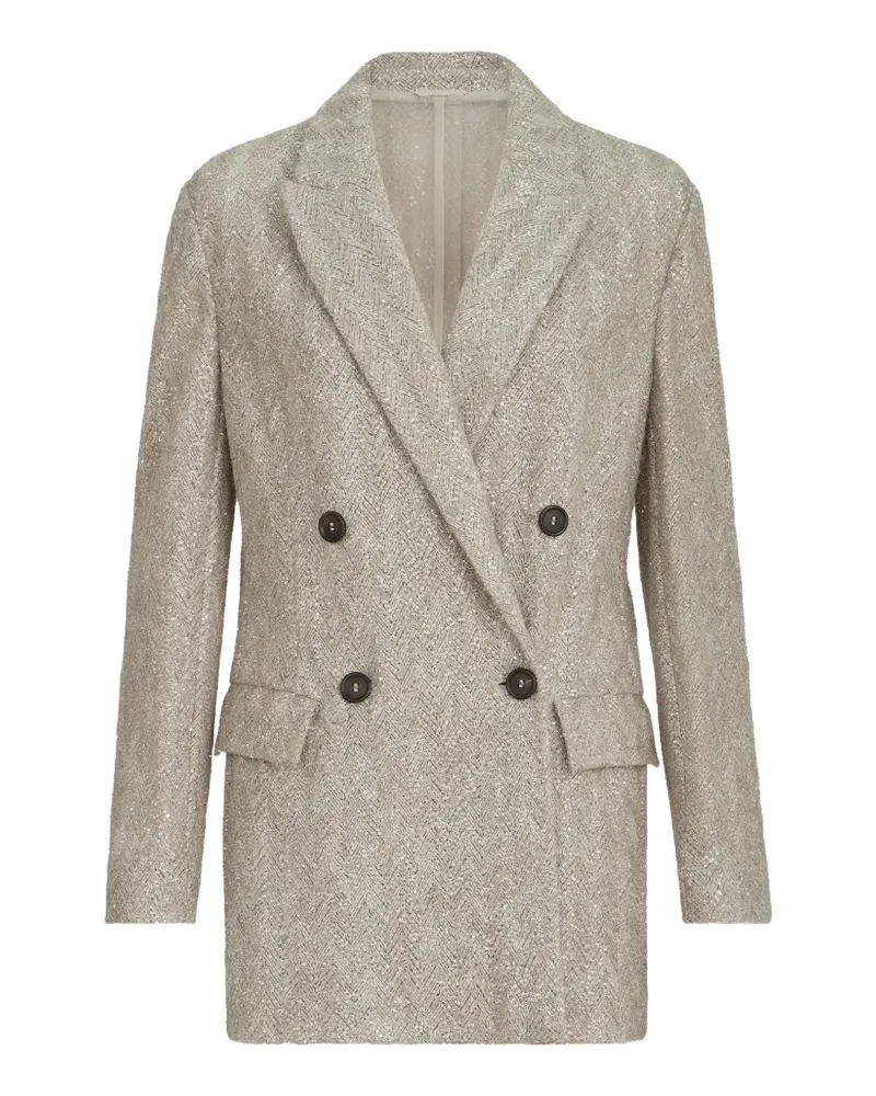 Brunello Cucinelli Blazer mit Chevron-Stickerei aus funkelndem Mohär und Wolle - Nude Nude