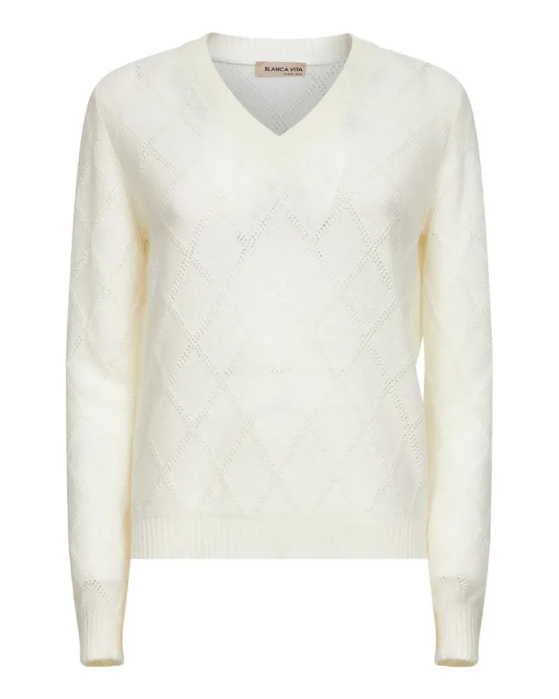 Blanca Gerippter Pullover mit V-Ausschnitt - Nude Nude