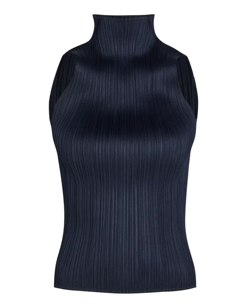 Issey Miyake Plissiertes Top mit Stehkragen - Blau Blau
