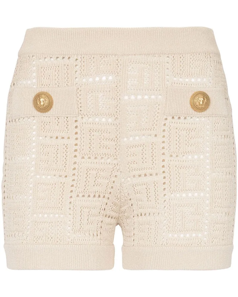Balmain Gestrickte Shorts mit Monogramm - Nude Nude