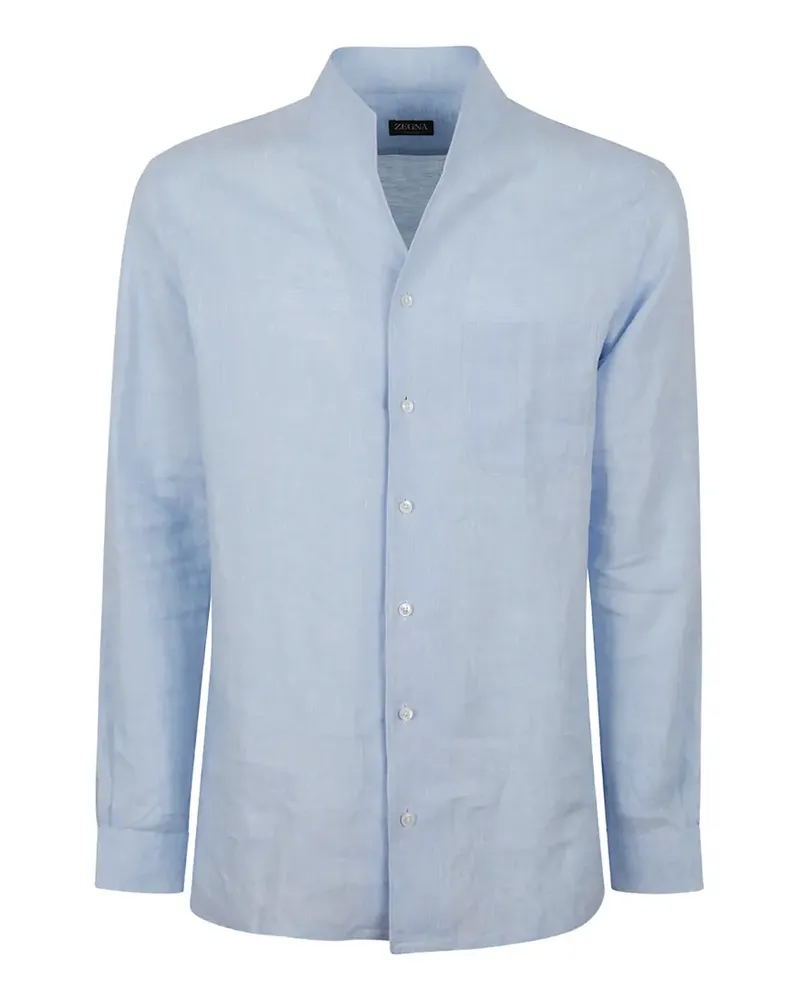 Ermenegildo Zegna band-collar chest-pocket shirt - Blau Blau