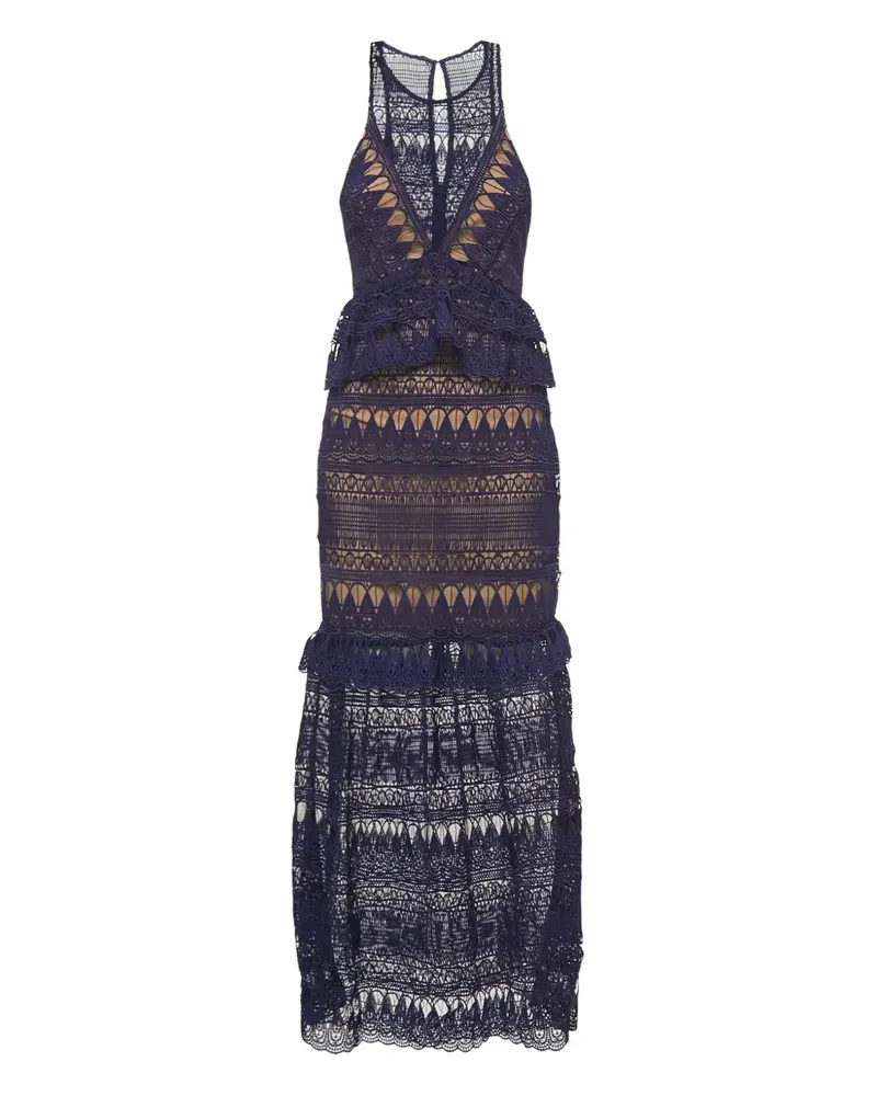 Self-Portrait Maxikleid mit Spitzeneinsätzen - Blau Blau