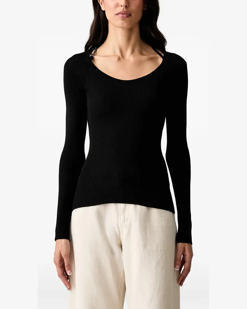 Guess Gerippter Pullover mit Logo-Schriftzug - Schwarz Schwarz