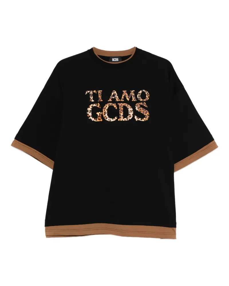 GCDS T-Shirt mit Leoparden-Print - Schwarz Schwarz