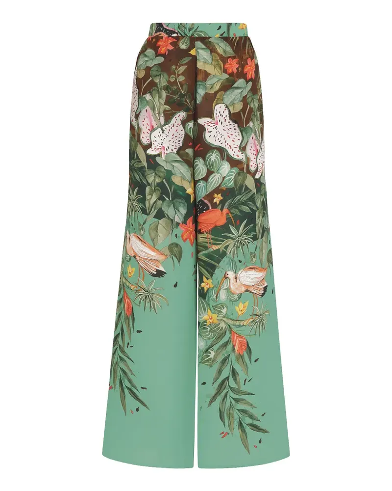 Amir Slama Palazzohose mit Blumenprint - Grün Grün