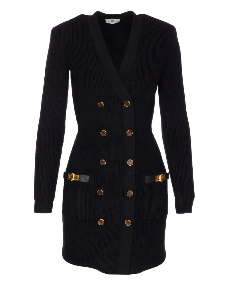Elisabetta Franchi Geripptes Strick-Minikleid mit Drehverschluss - Schwarz Schwarz