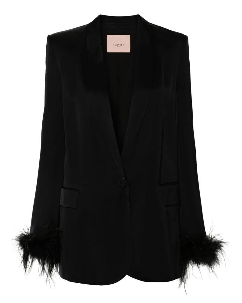 Twin-Set Satin-Blazer mit Federbesatz - Schwarz Schwarz