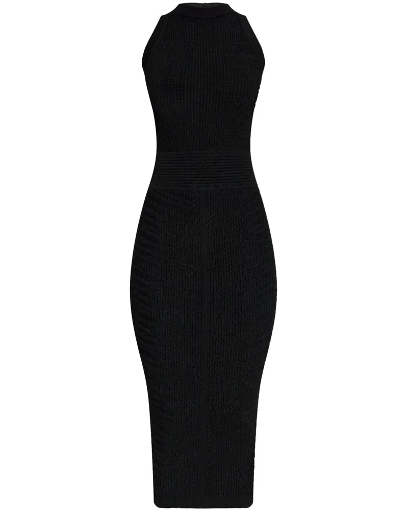 Balmain Geripptes Midikleid - Schwarz Schwarz