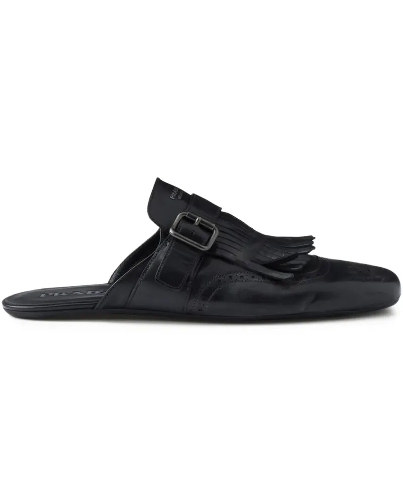 Prada Shuffle Mules mit Fransen - Schwarz Schwarz