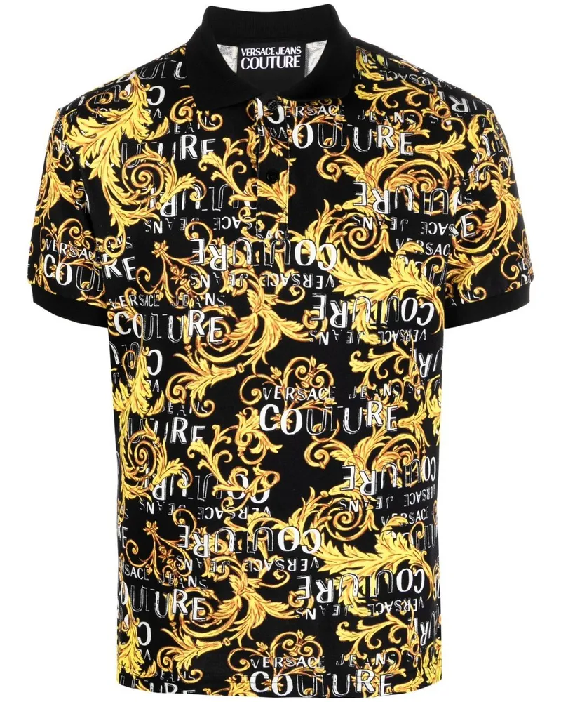 Versace Jeans Poloshirt mit barockem Print - Schwarz Schwarz