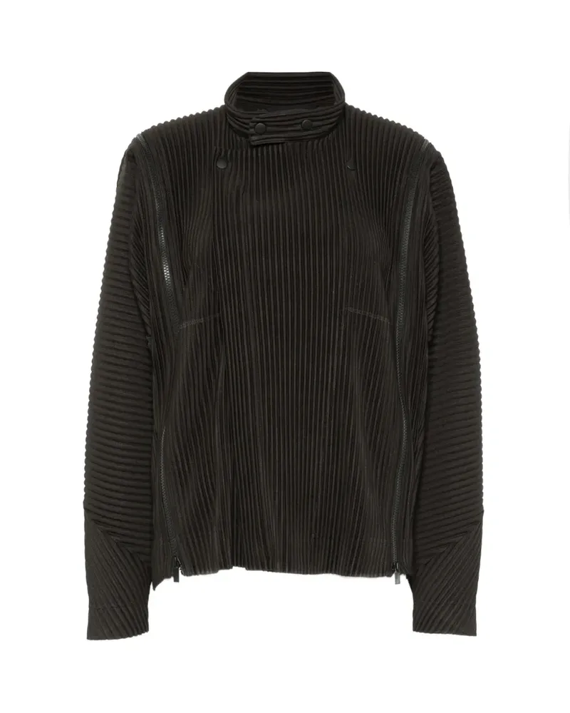 Issey Miyake pleated-texture zip-fastening jacket - Schwarz Schwarz