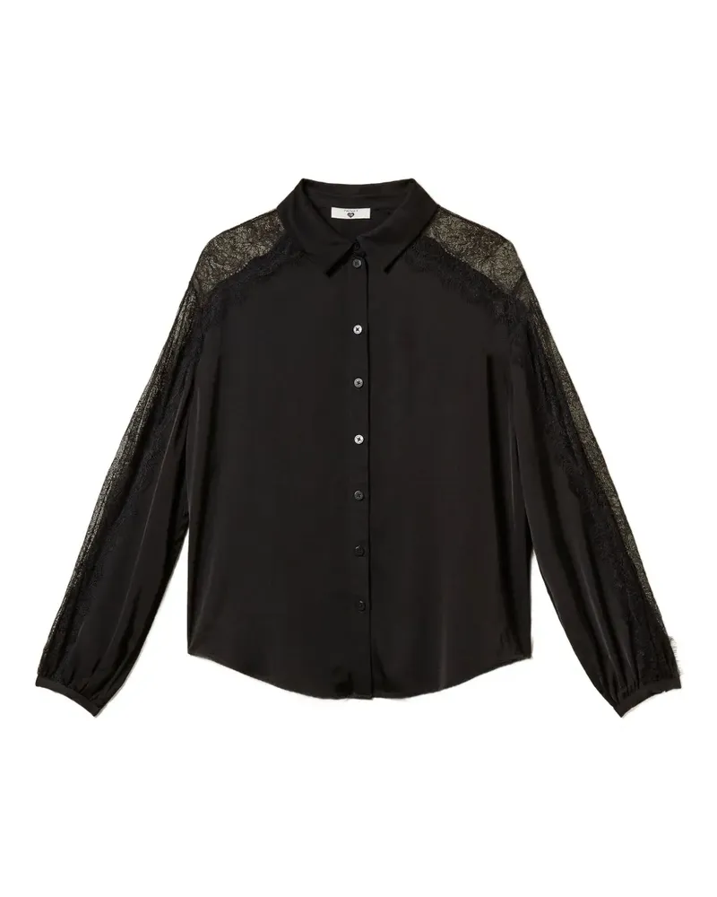 Twin-Set lace-detailing satin shirt - Schwarz Schwarz