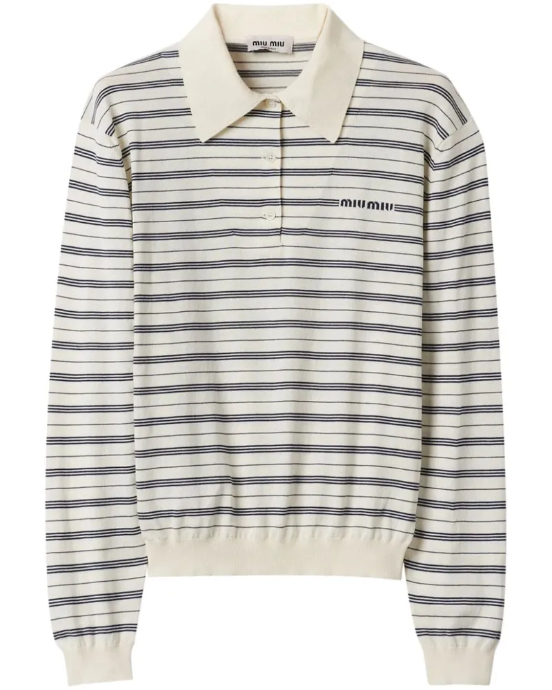Miu Miu Gestreiftes Poloshirt mit Logo-Print - Nude Nude