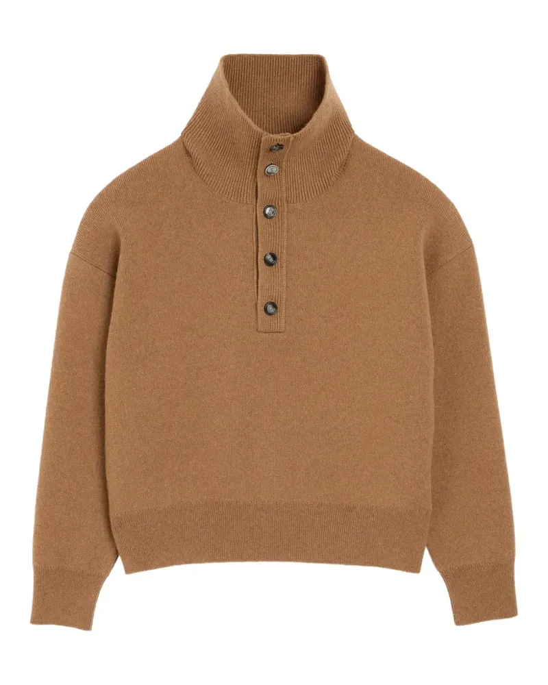AMI Paris Wollpullover mit hohem geknöpftem Kragen - Braun Braun
