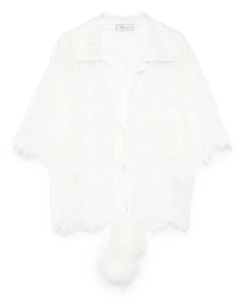 Blumarine Spitzenbluse mit Pompon-Detail - Weiß Weiß