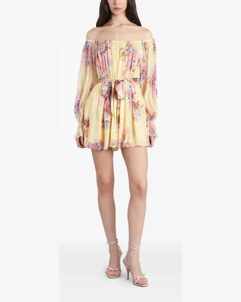 Hemant & Nandita floral-print off-shoulder mini playsuit - Gelb Gelb