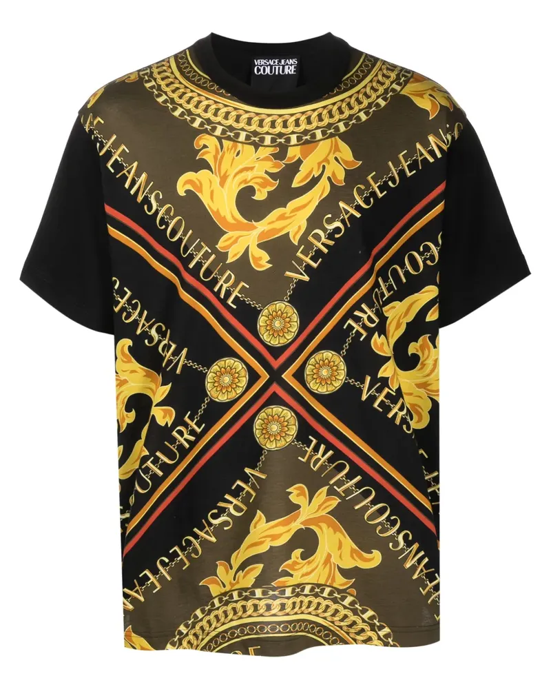 Versace Jeans T-Shirt mit V-Emblem Chain-Print - Schwarz Schwarz