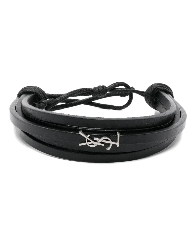 Saint Laurent Cassandre multi-strand leather bracelet - Schwarz Schwarz