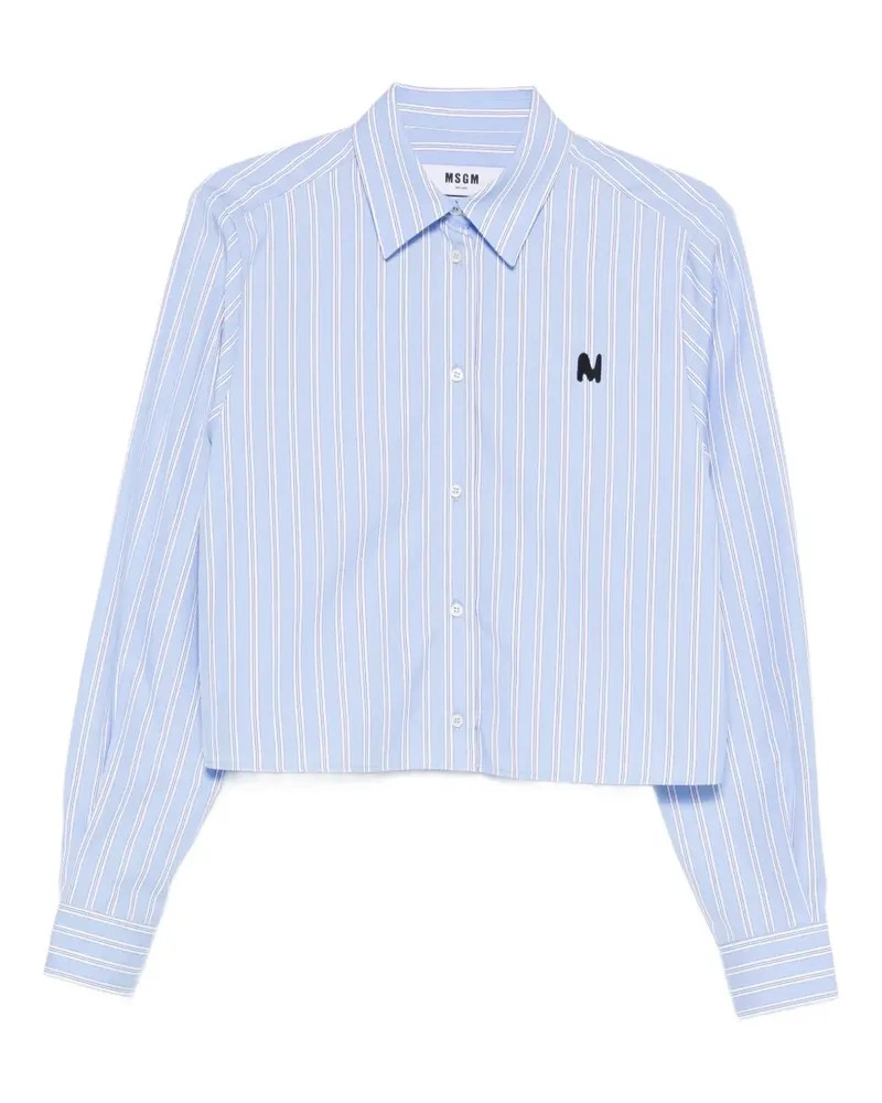 MSGM Gestreiftes Hemd mit Logo-Stickerei - Blau Blau