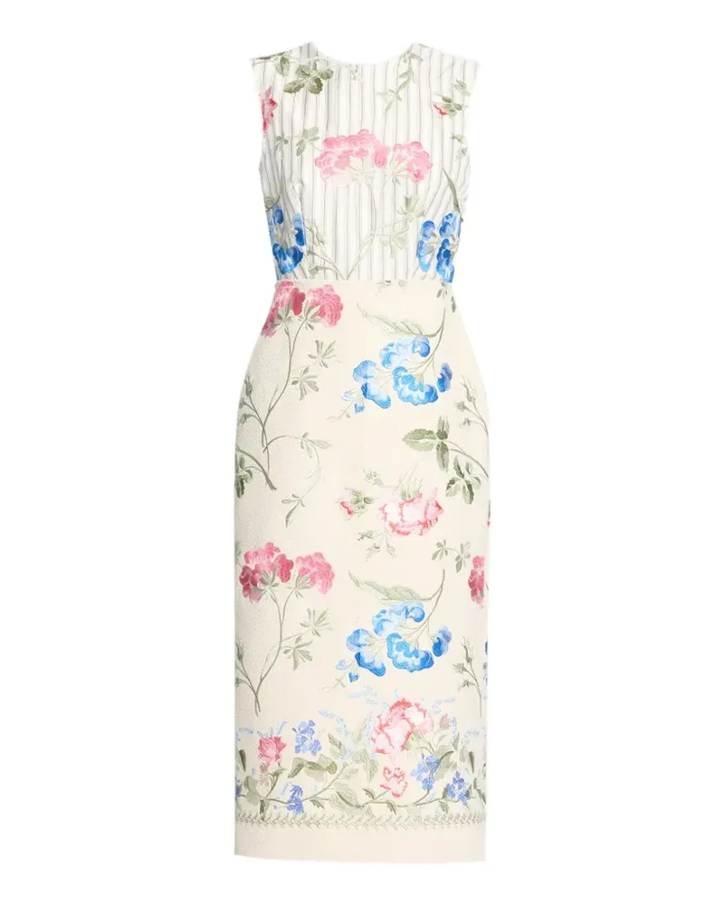 Erdem floral-embroidered striped midi dress - Nude Nude