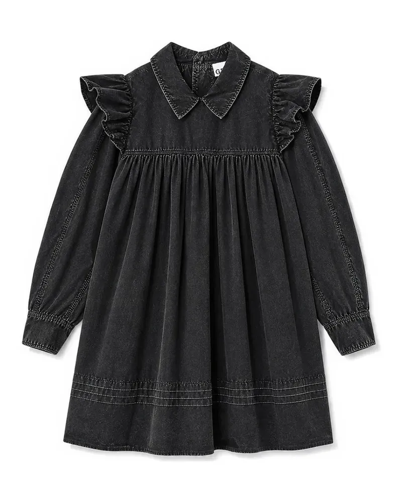 Ganni ruffled washed mini dress - Schwarz Schwarz