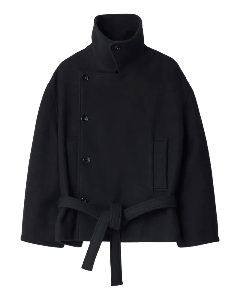 Christophe Lemaire short Wrap coat in felted wool and alpaca blend - Schwarz Schwarz