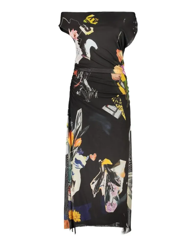 Desigual floral-print ruched maxi dress - Schwarz Schwarz
