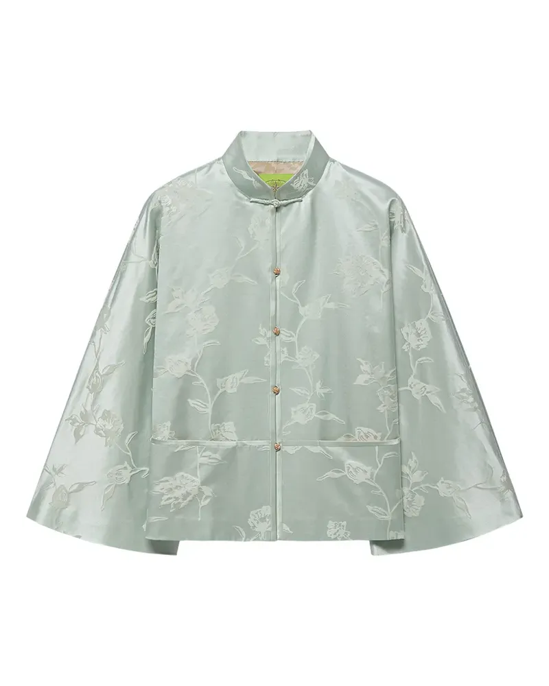 Shanghai Tang floral-jacquard cape jacket - Grün Grün