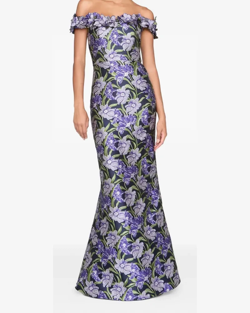 THEIA Olyssia floral-print off-shoulder maxi dress - Blau Blau