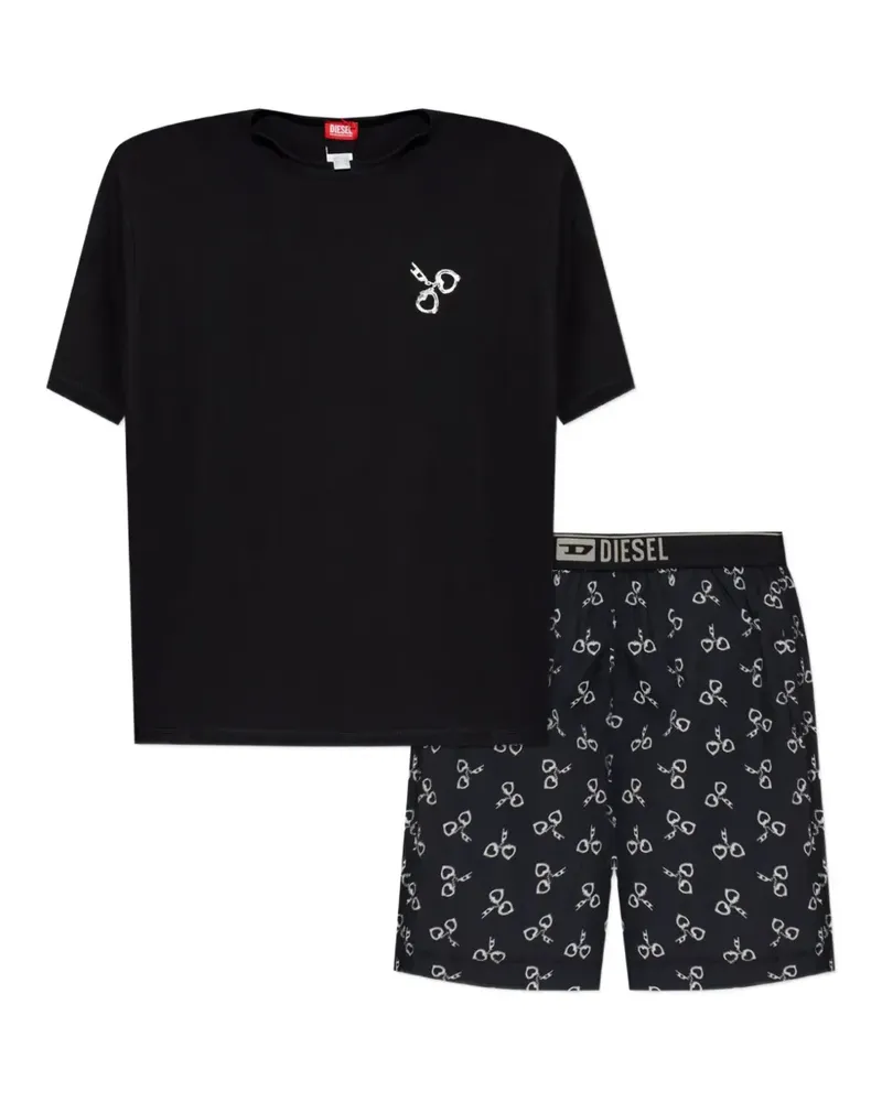 Diesel cotton pyjama set with handcuff print - Schwarz Schwarz