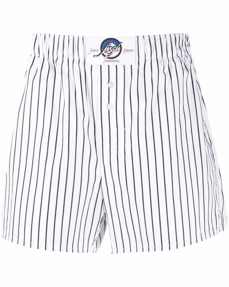 MSGM Gestreifte Boxershorts mit Logo-Patch - Weiß Weiß