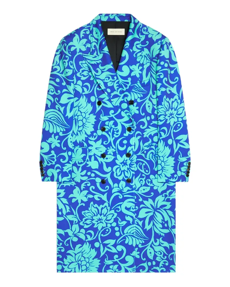 Dries van Noten Doppelreihiger Mantel mit Blumen-Print - Blau Blau