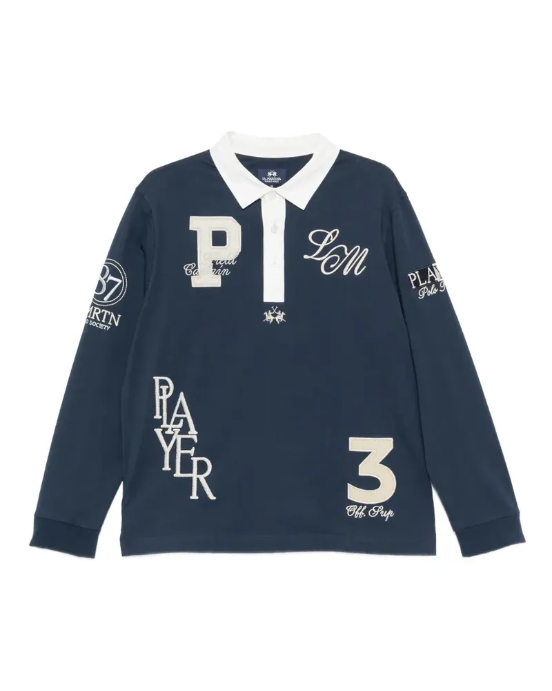La Martina logo-patch long-sleeve polo shirt - Blau Blau