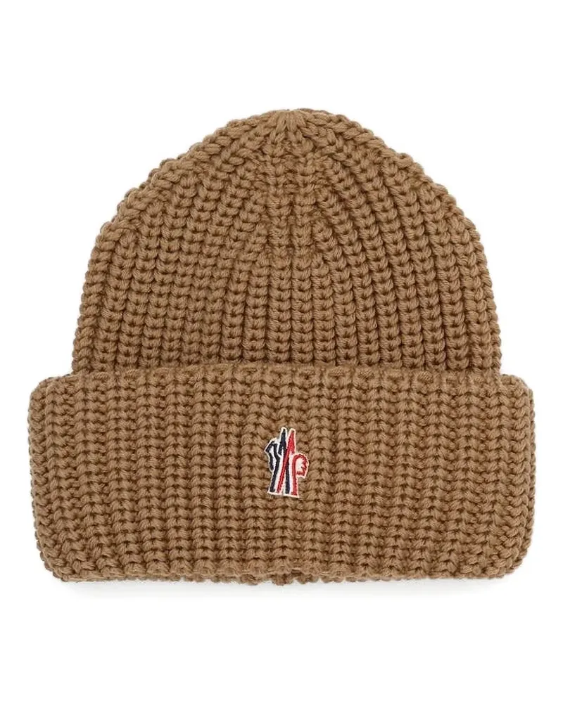 Moncler logo-patch ribbed beanie - Braun Braun