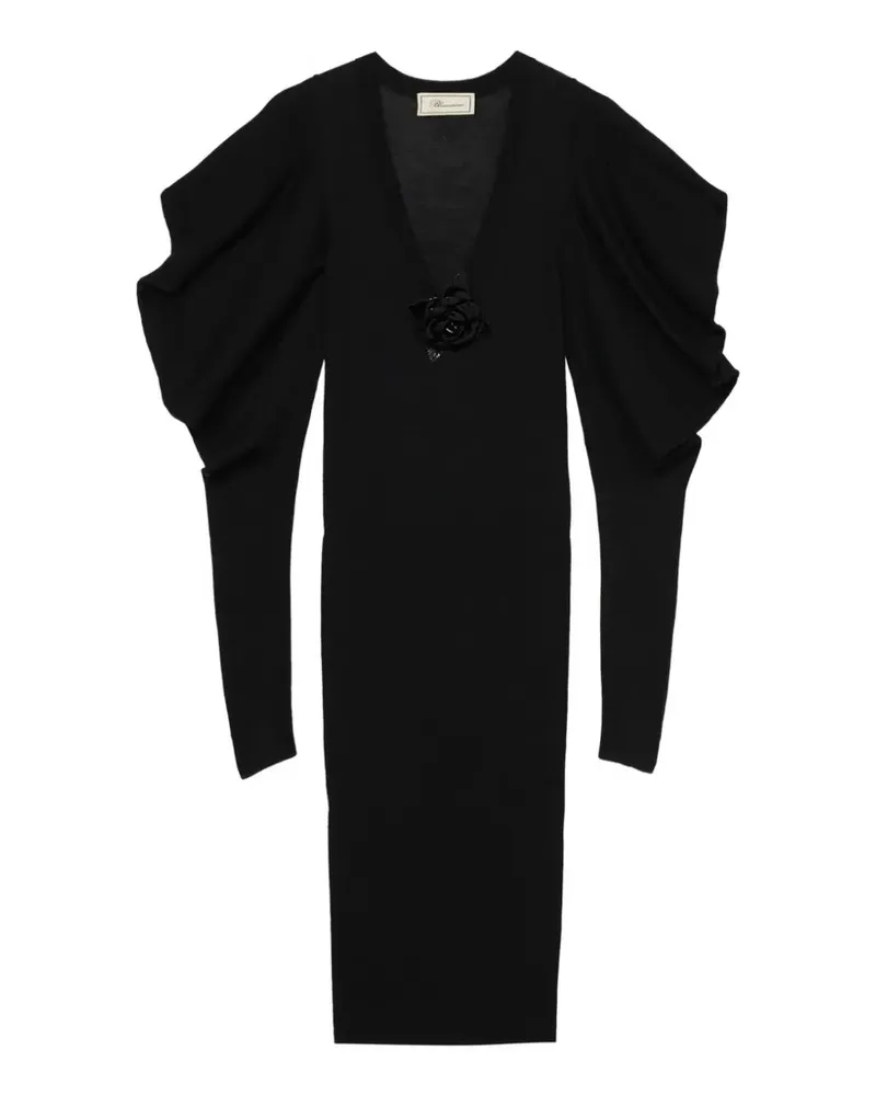 Blumarine Midikleid mit Puffärmeln und Brosche - Schwarz Schwarz