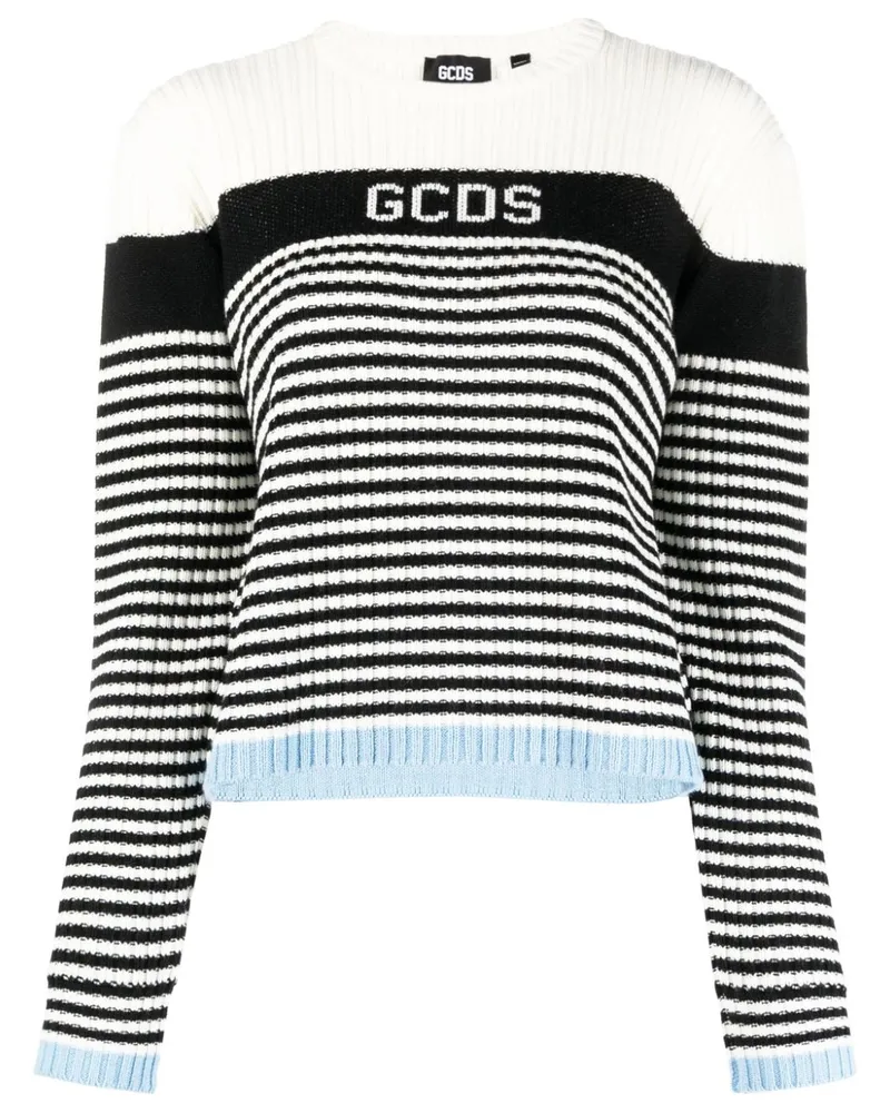 GCDS Gestreifter Pullover mit Logo Weiß