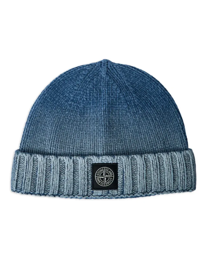 Stone Island ribbed logo-patch beanie hat - Blau Blau