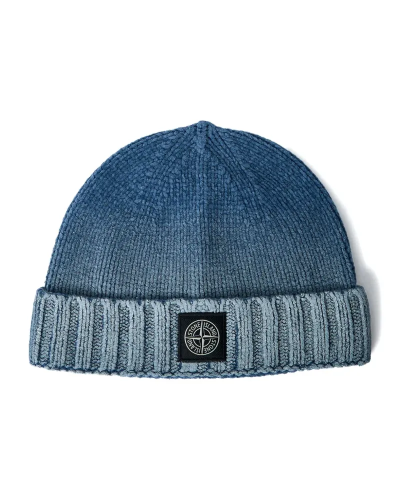 Stone Island ribbed logo-patch beanie hat - Blau Blau