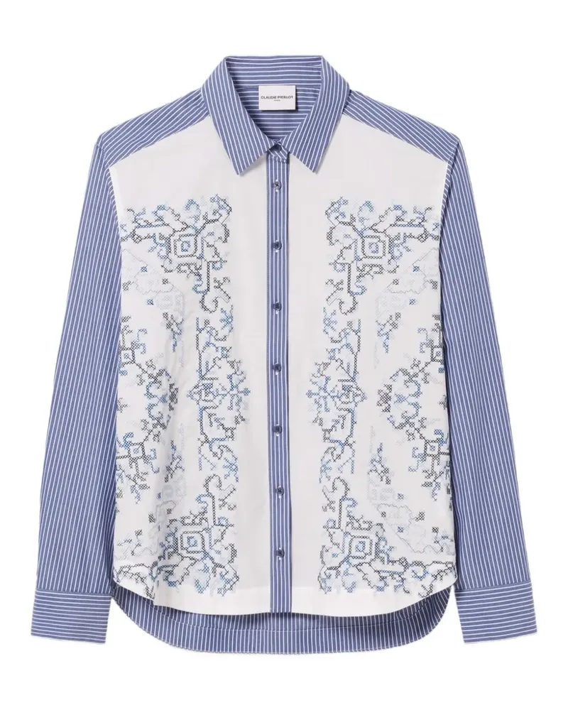 Claudie Pierlot Gestreiftes Hemd mit Stickerei - Blau Blau
