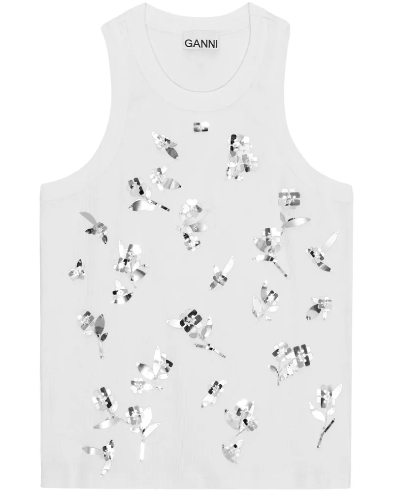 Ganni Tanktop mit Pailletten - Weiß Weiß