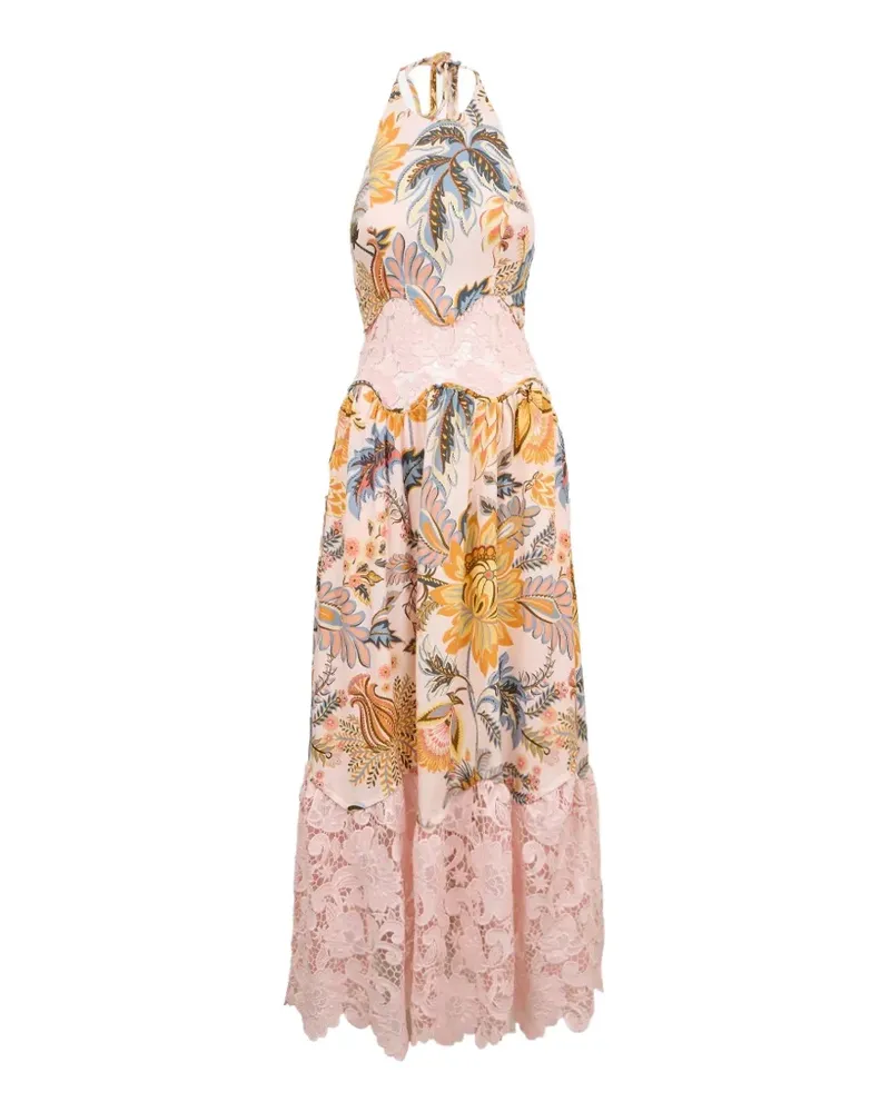 FARM Rio floral-print lace-panel maxi dress - Rosa Rosa
