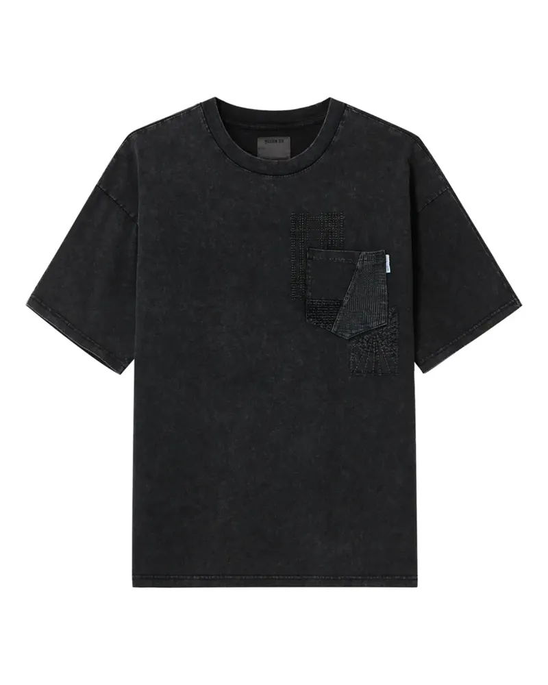 Musium Div. T-Shirt mit Patchwork-Tasche - Schwarz Schwarz