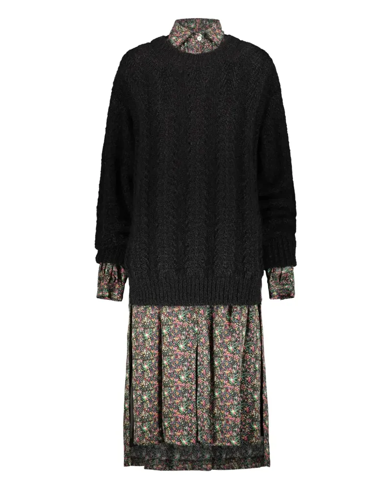 Junya Watanabe Gestricktes Midikleid mit Blumen - Schwarz Schwarz