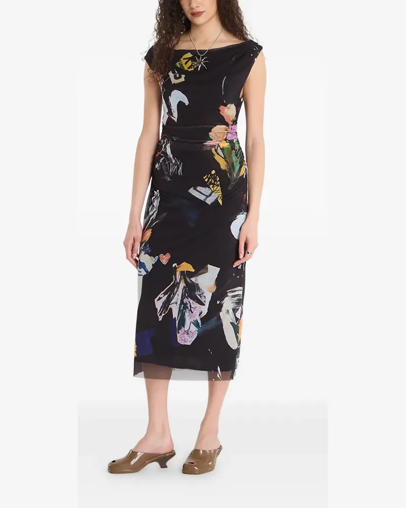 Desigual Collage graphic-print midi dress - Schwarz Schwarz