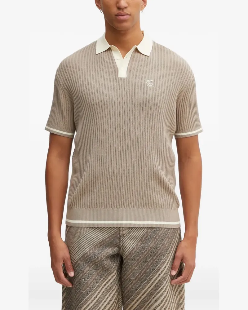 Filling Pieces ribbed embroidered-detail polo shirt - Nude Nude