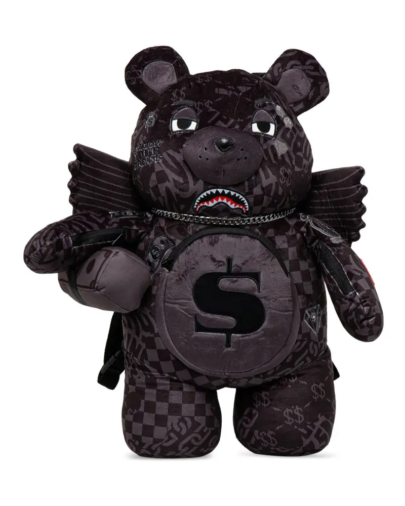 Sprayground Großer 4AM Money Wing Bear Rucksack mit Karomuster - Schwarz Schwarz
