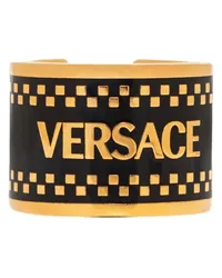 Versace 90s Vintage Ring mit Logo-Gravur Schwarz