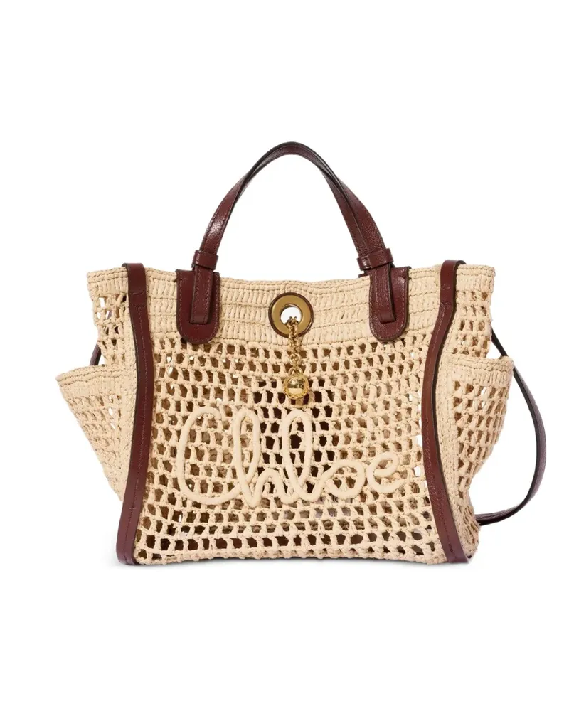 Chloé Kleiner Iconic Tote Bag aus Raffiabast - Nude Nude